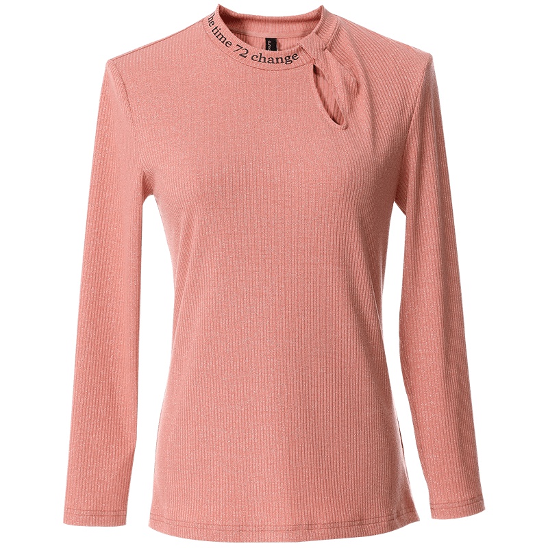 欧昵雪秋装圆领套头字母印花拼接镂空九分袖T恤女上衣