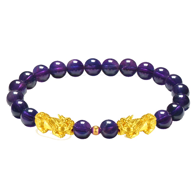 佐喜佑福 3D硬金貔貅黄金手链 紫晶石手串 金重约0.8-1.1g ZXZBZX102Da