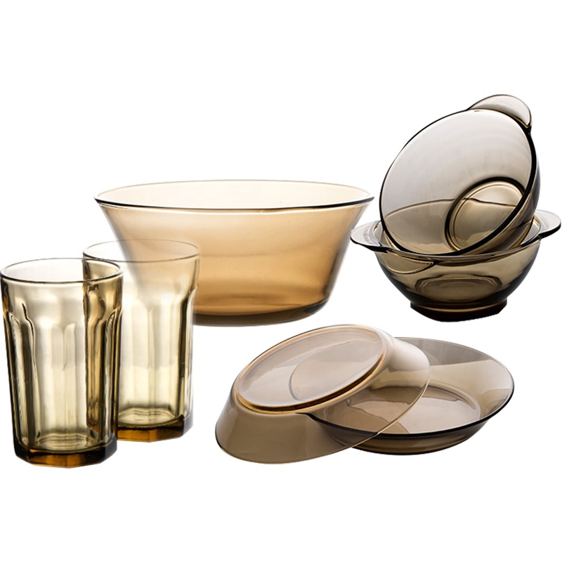 艾格莱雅Aglaia 无铅钢化玻璃法式餐具 康馥系列咖啡色 碗盘沙拉面汤儿童情侣家庭礼品七件套