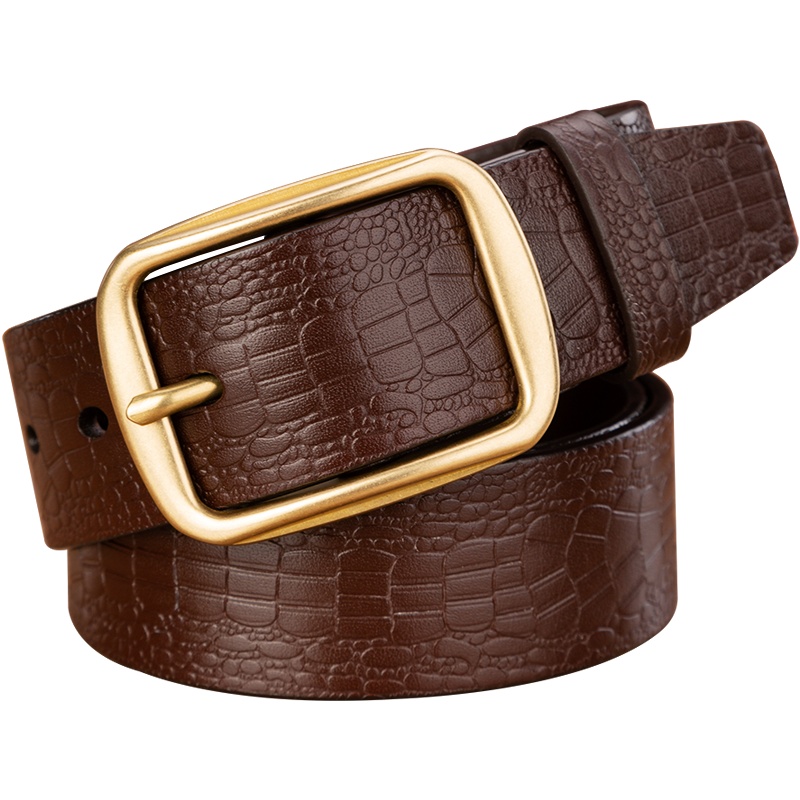 牛当家(CattleOWN)男士皮带鳄鱼纹裤腰带男真皮裤带男头层牛皮铜扣皮带1986