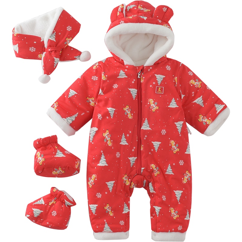 童泰(TONGTAI)2020年秋冬5-24月婴幼儿男女宝宝外出棉衣带围脖脚套连体衣哈衣爬服儿童棉服