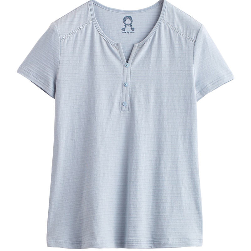 茵曼夏装新款棉素系列纽扣襟短袖T恤女