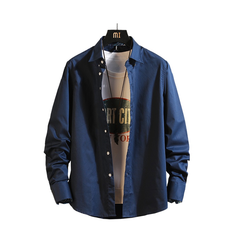 蓝旗(BLUEG)男士秋季长袖衬衫青年潮流商务休闲纯色衬衣