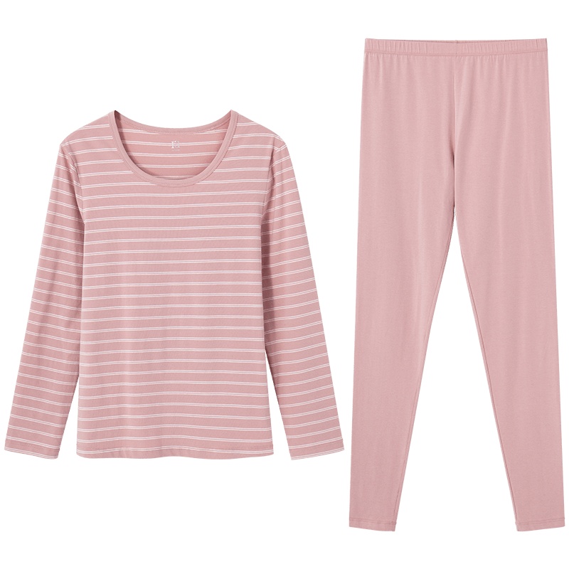 爱帝秋冬情侣秋衣秋裤文艺条纹圆领基础保暖防寒打底内衣套装