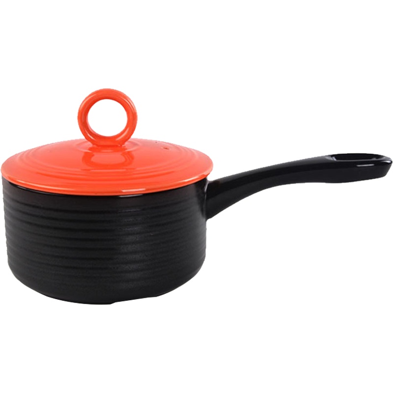 Arst雅诚德陶瓷奶锅小砂锅容量1L 家用迷你辅食热奶煮粥煮面锅直径16cm明火耐高温橙红色