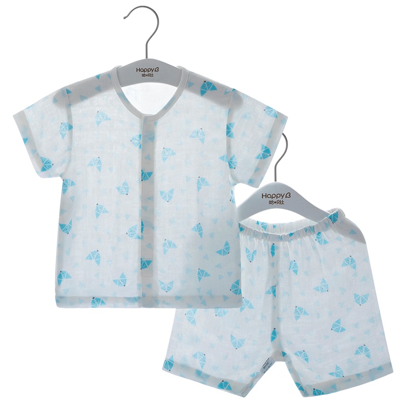 哈贝比婴儿纱布衣服夏装男女宝宝短袖短裤轻薄套装纯睡衣空调服