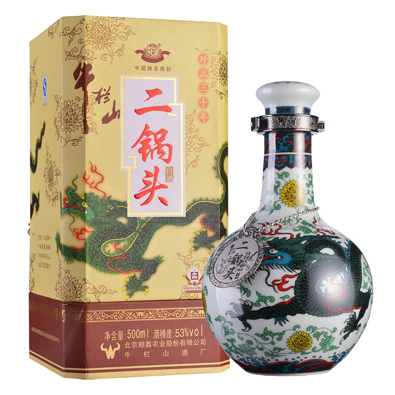 牛栏山百年二锅头白酒 珍品三十年 （青龙）53度500ml 整箱6瓶装