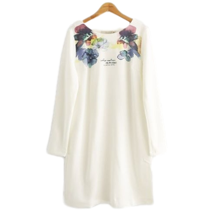 【福利款】拉夏贝尔秋装新款宽松长袖字母纯色简约印花纯色中长款连衣裙女