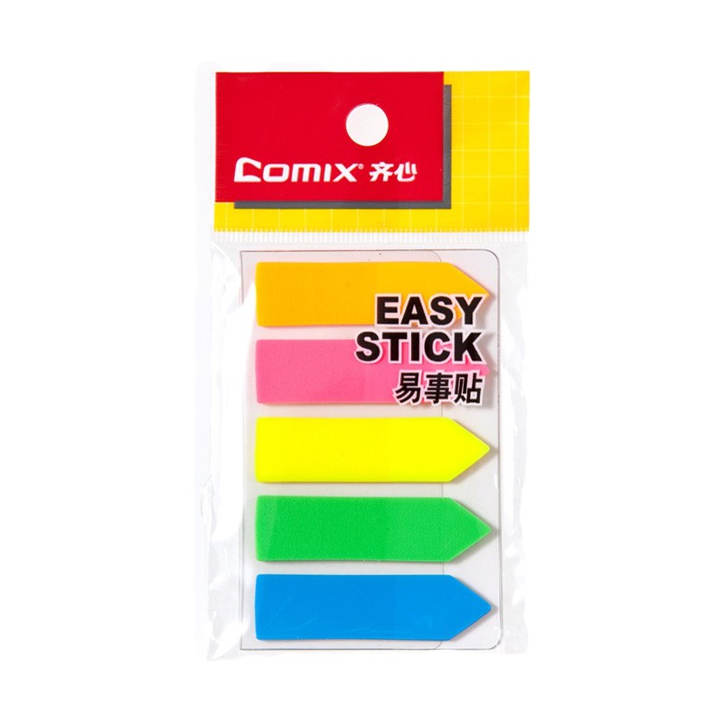 齐心D7015 分类索引便利贴 五色荧光贴 荧光膜指示贴 便签纸 易事贴 抽取式 5条箭头全色 24本/盒