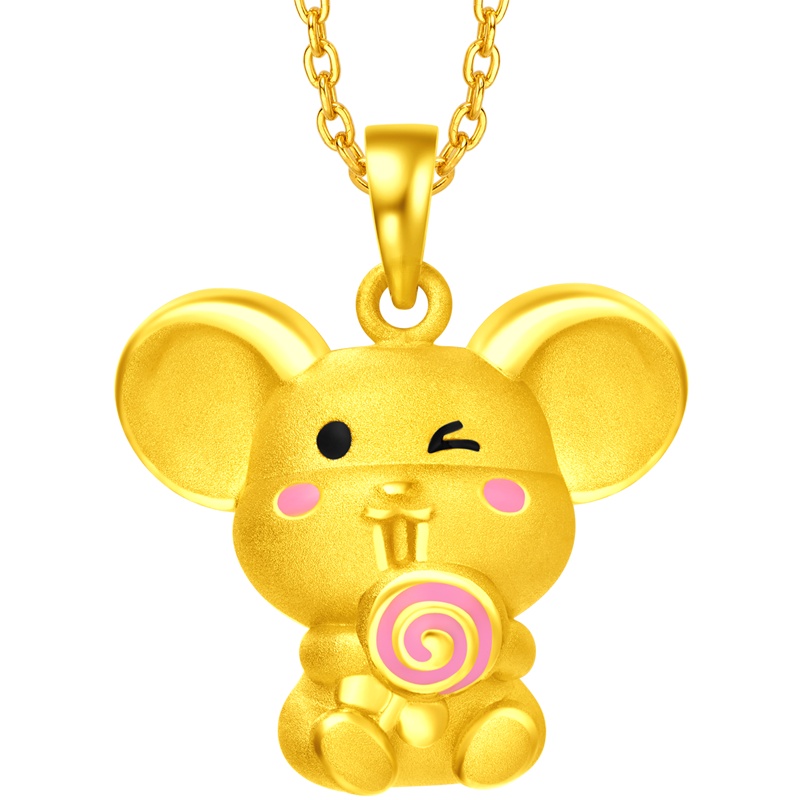 周大福 十二生肖鼠金鼠大耳鼠足金金吊坠多款甄品R24621