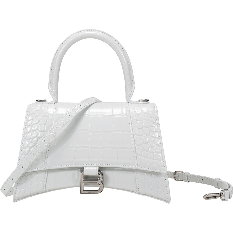 BALENCIAGA 巴黎世家 女士牛皮革鳄鱼压纹Hourglass手提单肩斜挎包沙漏包小号 593546 1LR6Y