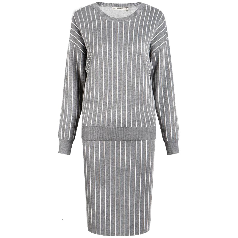 拉夏贝尔秋季女装新时尚长袖开叉包臀显瘦短裙针织套装女10012064