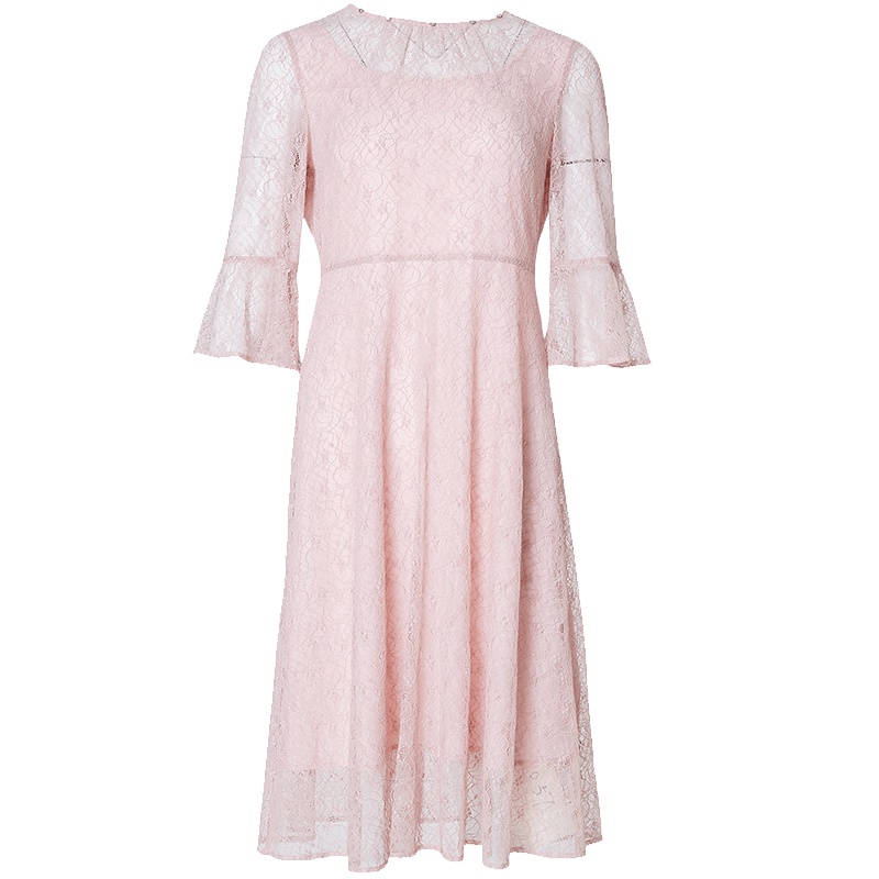 LIEDOW蕾朵藕粉色新款蕾丝连衣裙夏季气质超仙法式复古裙山本过膝