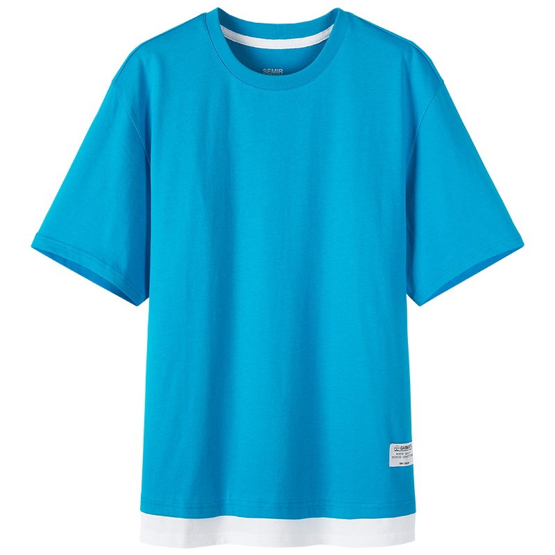 森马短袖T恤男装个性撞色拼接上衣宽松纯棉打底衫潮牌