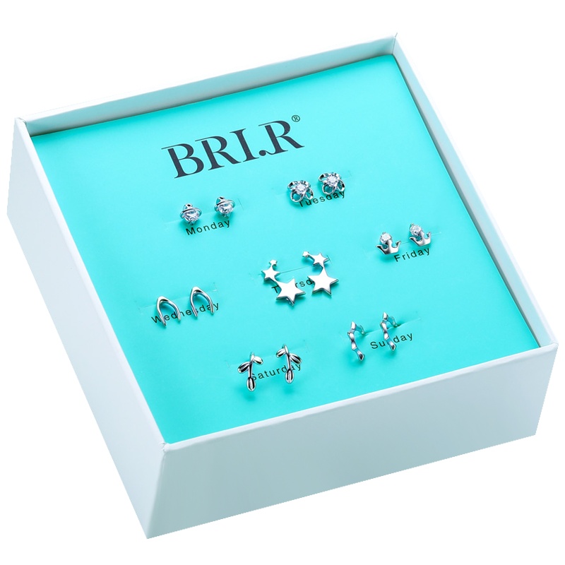 佰色传情(BRIR) 925纯银耳钉一周耳环耳坠套装耳饰女气质耳钉套盒礼盒