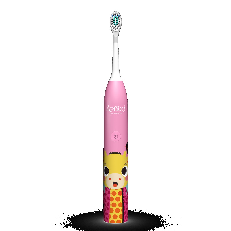 ApiYoo 荷兰艾优A7儿童电动牙刷 宝宝学生电动牙刷 卡通声波震动 无线充电防水 3-12岁小孩 粉色班尼鹿(自带刷