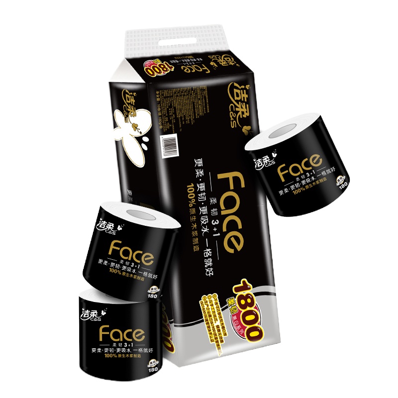 洁柔(C&S) JJ095-11 黑face卫生卷纸4层柔韧厚实有芯180g*10卷无香 1提装