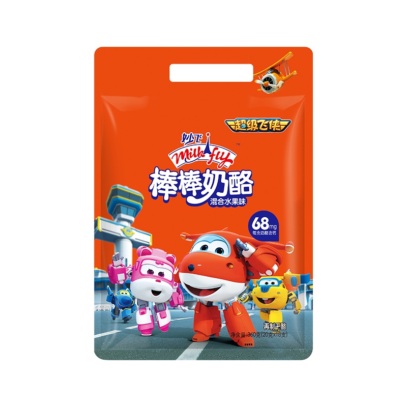 妙飞超级飞侠棒棒奶酪棒 牛奶乳酪宝宝辅食 高钙儿童零食奶酪棒 内蒙乳酪混合水果味360g（18支）