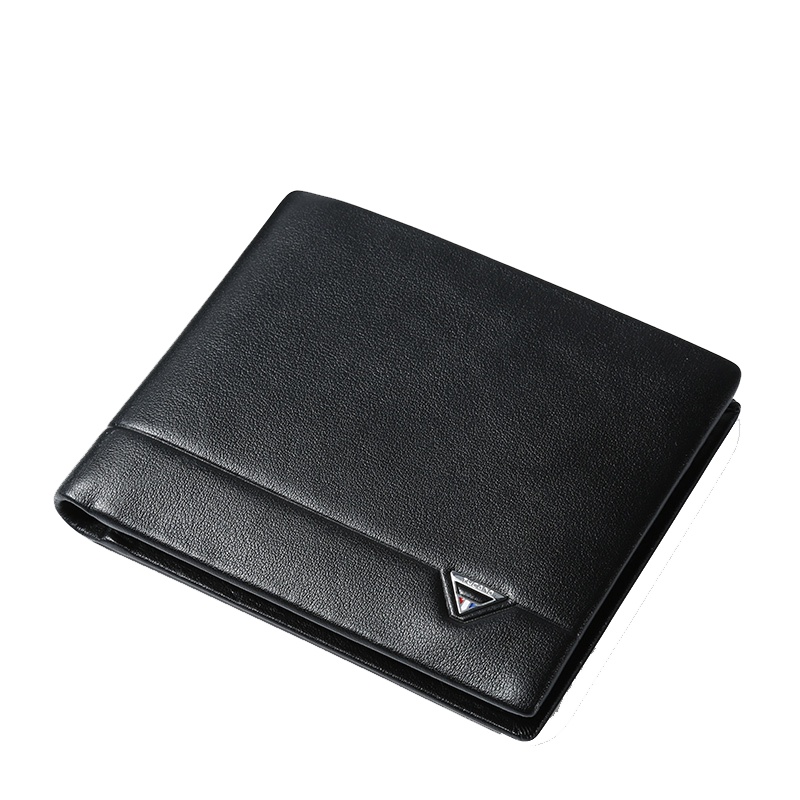 啄木鸟新款钱包男短款男士钱夹头层牛皮时尚休闲青年横款皮夹潮款黑色