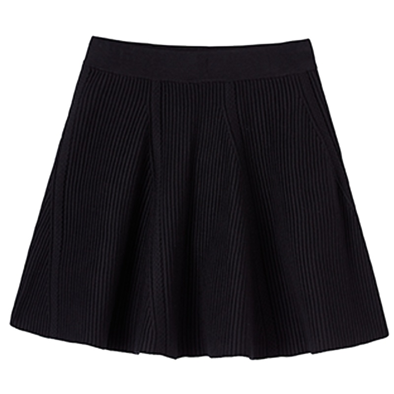 拉夏贝尔Puella春季新款高腰黑色短裙a字针织百褶裙女20012365