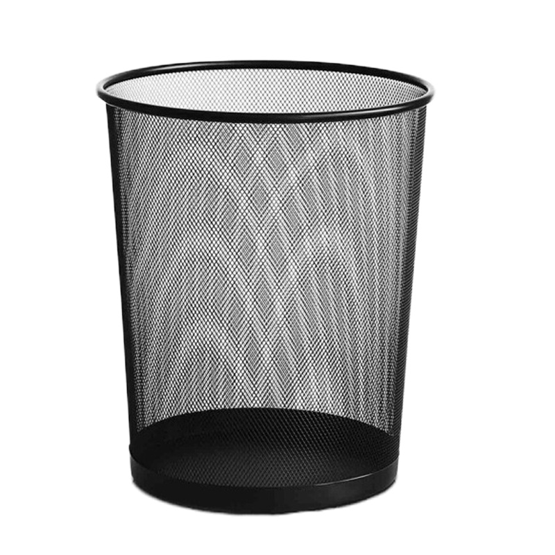 得力(deli) 29.5cm大号金属网状圆纸篓 办公家用垃圾桶 黑色 9189