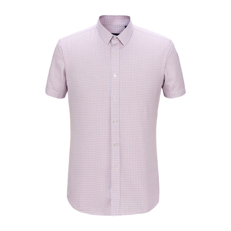 Youngor/雅戈尔夏季新品男士商务正装纯棉白底蓝格DP免烫修身短袖衬衫078NFY