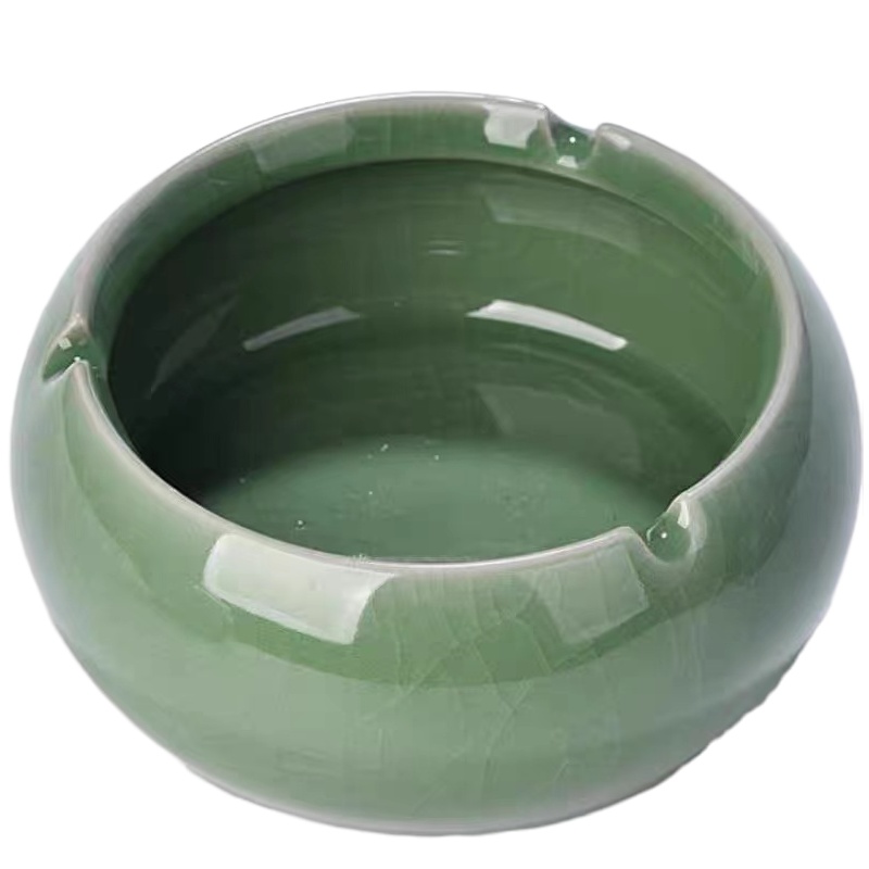 烟灰缸 创意个性创意时尚大号不带盖水晶玻璃卧室客厅陶瓷烟缸 窑月白色