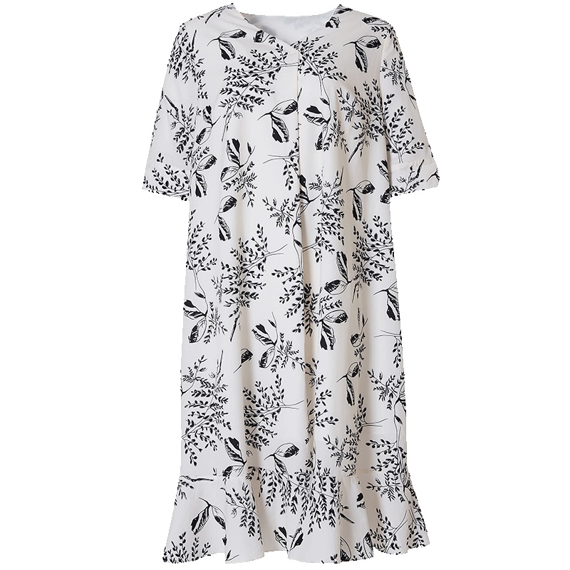 LIEDOW/蕾朵2019夏季新款时尚雪纺连衣裙大码宽松中长款印花裙子