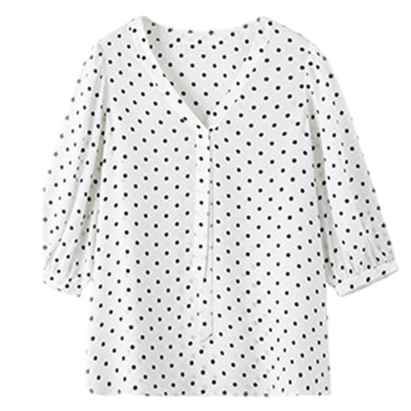拉夏贝尔洋气波点衬衫女设计感小众新款夏季法式系带雪纺衬衣