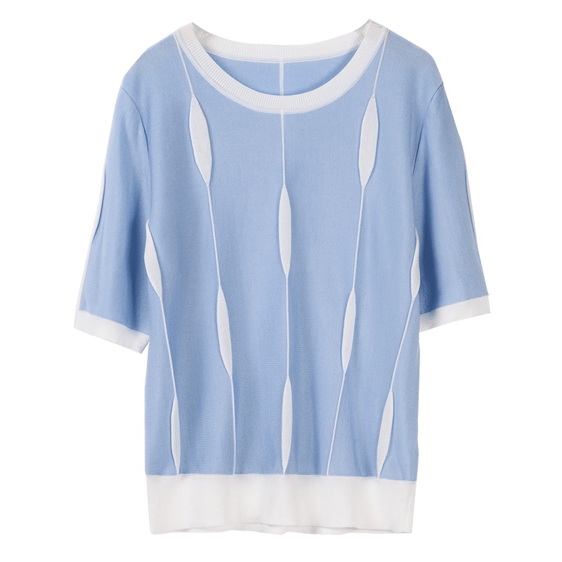 晚白 2020春夏新简约通勤显瘦圆领短袖百搭休闲打底衫T恤针织衫女