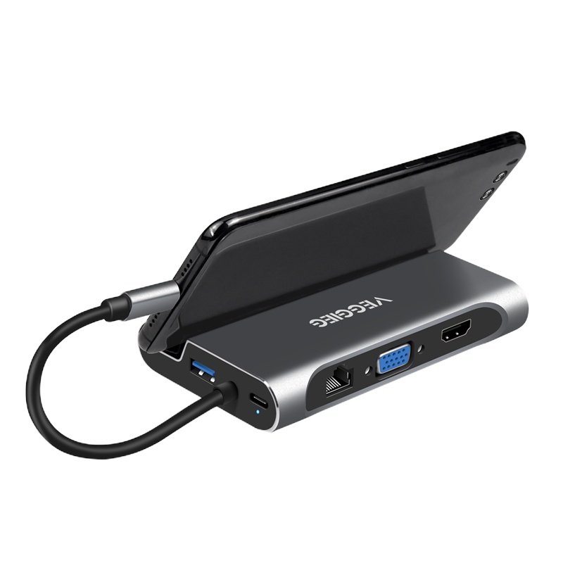 唯格 typec拓展坞macbookpro扩展h 7合1支架款[4khdmi+VGA+PD充电+USB3.0X 0.1m