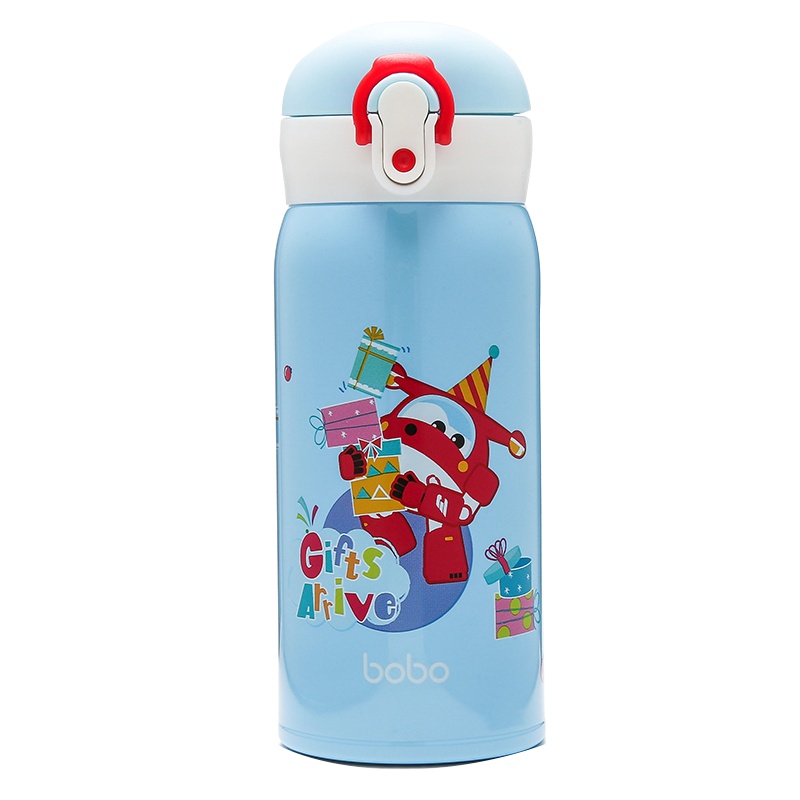 bobo乐儿宝超飞儿童保温杯316吸管杯便携幼儿园学生水壶350ml 配背带
