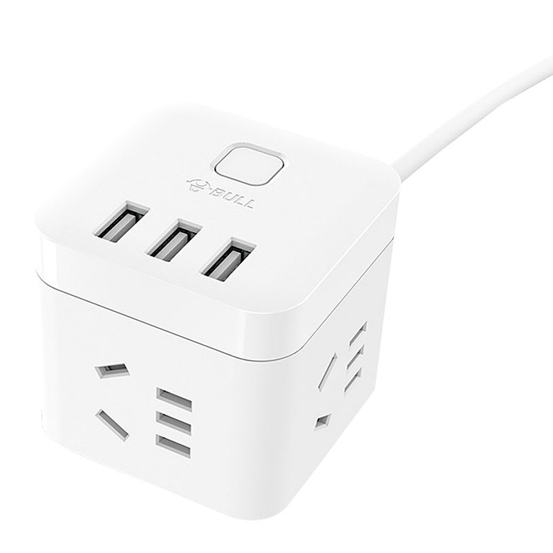 公牛(bull)新国标GN-U303U全长3米带三位USB白色魔方插座/接线板/插线板/排插/拖线板/插排 白色