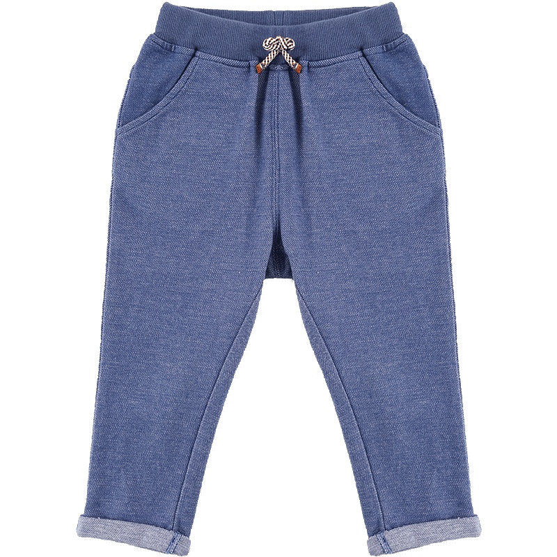 春装婴姿坊品牌童装男童女童梳织布舒适透气哈伦绣花休闲长裤 牛仔蓝