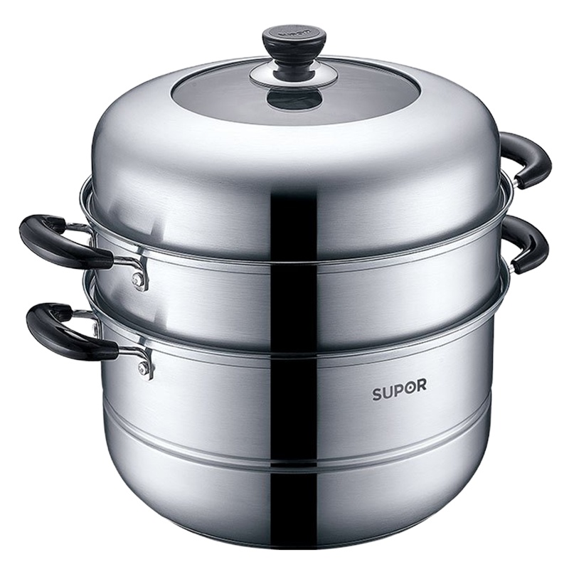 苏泊尔(SUPOR) 蒸锅 二层不锈钢蒸笼加厚复底大蒸锅 蒸馒头蒸鱼蒸馍蒸菜 家用汤锅 28cm口径SZ28CA1