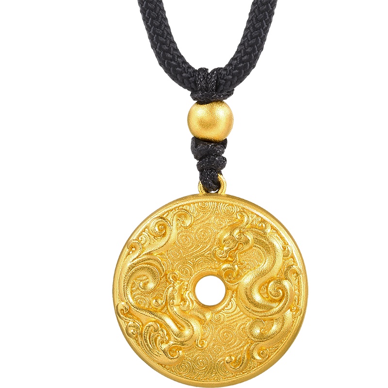 周生生(CHOWSANGSANG) 黄金(足金)东方古祖古法黄金龙凤古钱平安扣项链90891N 计价