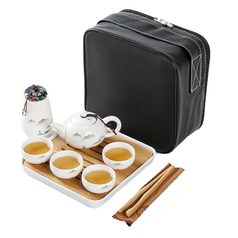金镶玉 旅行茶具套装 便携陶瓷功夫茶具一壶四杯茶组 称心如意旅行茶具