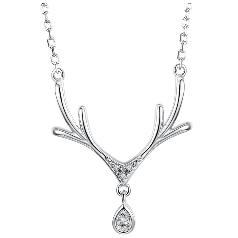 佰色传情鹿角项链女小众设计925银新款轻奢锁骨链森系气质简约