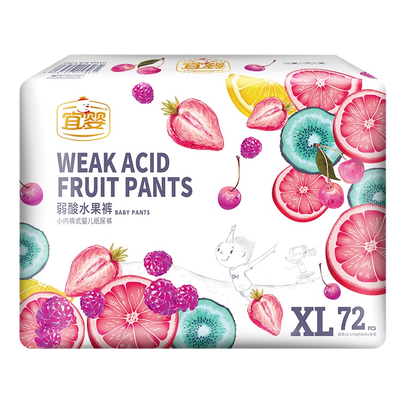 宜婴 弱酸水果小内裤XL72片 婴儿超薄干爽拉拉裤 男女宝宝尿不湿[12-17kg]