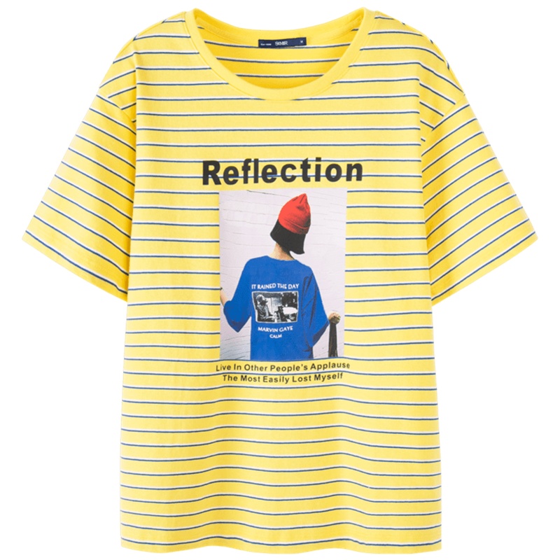 【满198减100预估价：32】森马条纹短袖T恤女夏季上衣恤不规则小众设计感复古上衣短袖t恤女