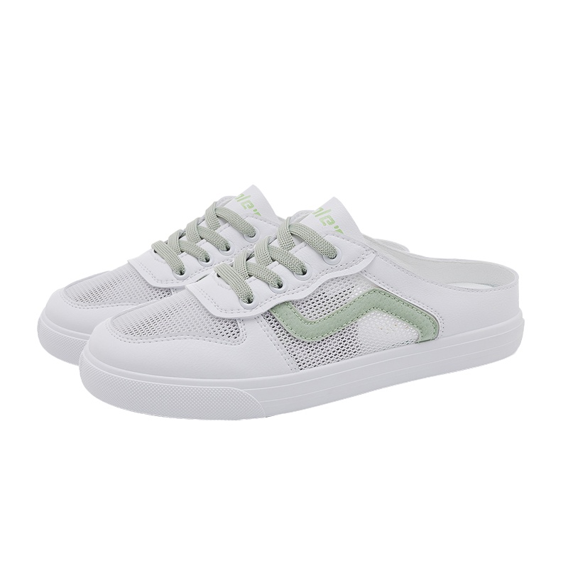 卡帝乐鳄鱼(CARTELO) 新款夏季百搭平底半拖女鞋小白鞋无后跟懒人一脚蹬鞋子