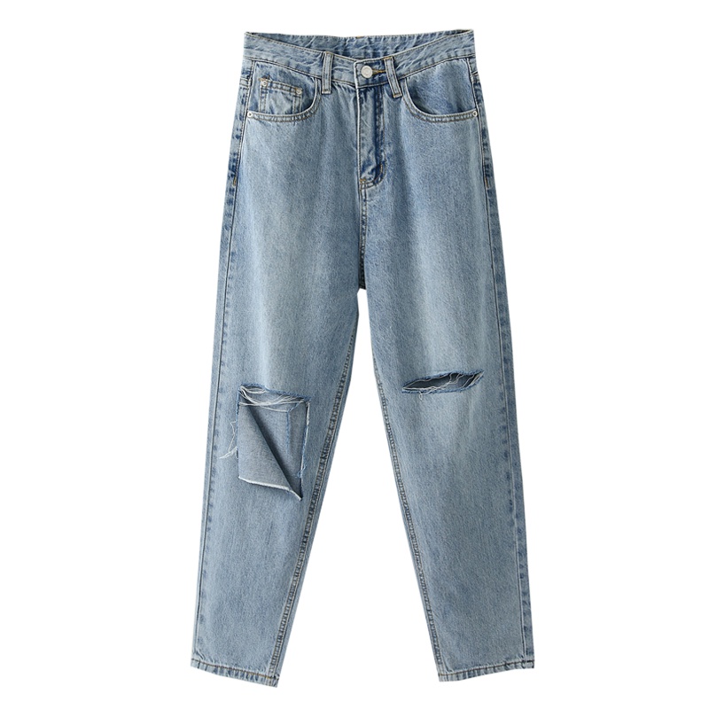 天淳尔夏款 破洞宽松直筒九分牛仔裤KJMM-6226
