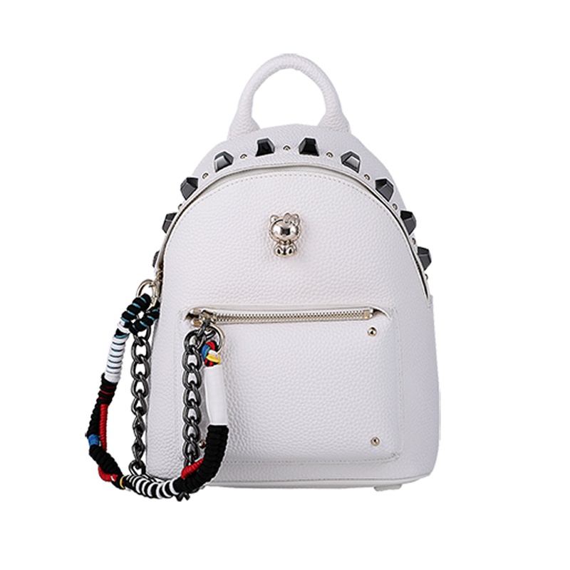 HELLO KITTY 凯蒂猫 铆钉设计链条装饰双肩包 白色