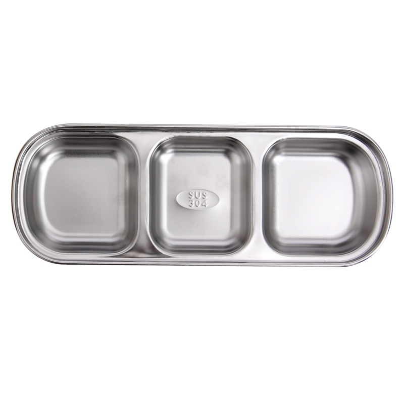 欧润哲(ORANGE) 304不锈钢3格调味碟 创意方形厨房小吃菜碟 家用调料酱料油醋碟子 106597