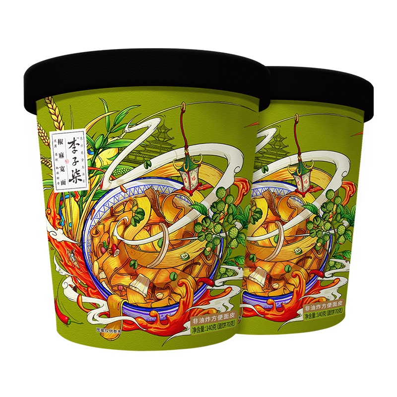 李子柒椒麻宽面香辣速食方便面泡面食品干拌面擀宽面面皮140g*2杯