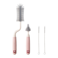 babycare奶瓶刷套装 奶瓶奶嘴清洁工具360度旋转奶瓶海绵硅胶刷子鲸鱼奶瓶刷套装 硅胶款-维尔粉