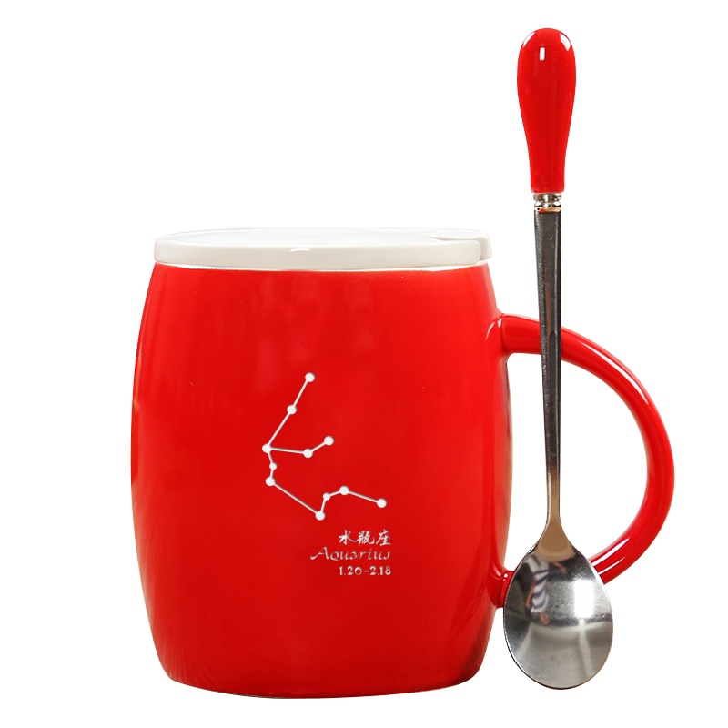 SCP 425ml陶瓷星座马克杯 SCP-4247 带盖勺陶瓷杯红色酒桶大肚水杯(单位:套)