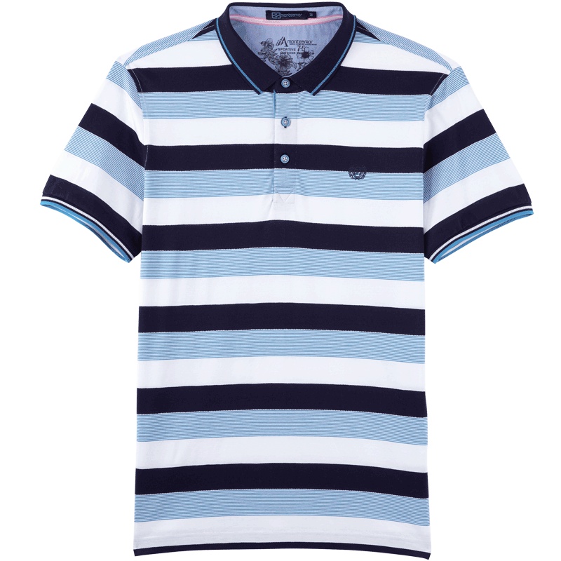 蒙蒂埃莫长绒棉清爽雅致多变条纹翻领T恤