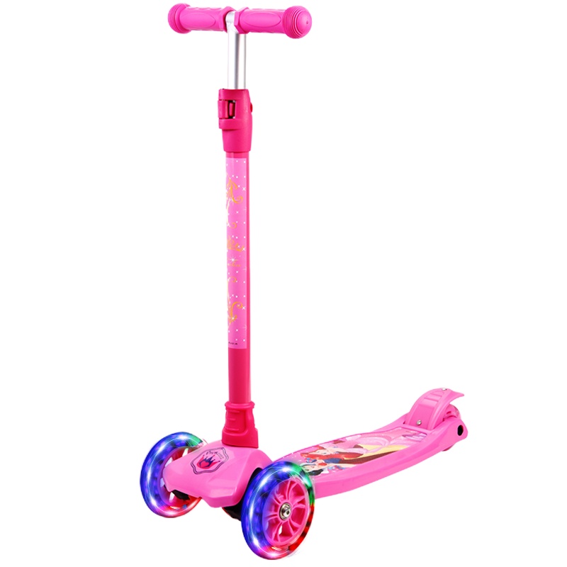 麦斯卡儿童滑板车四轮PU闪光静音轮可拆卸可调高度摇摆车小孩滑行脚踏车迪士尼公主米妮滑板车80CM以上承重50KG
