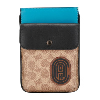 COACH 蔻驰 奢侈品 欧美时尚经典女士专柜款卡其拼色人造革配皮单肩手机包斜挎包 女 76328 P32